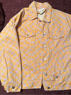 Forever 21 Yellow and Lavender Checkered Denim Jacket